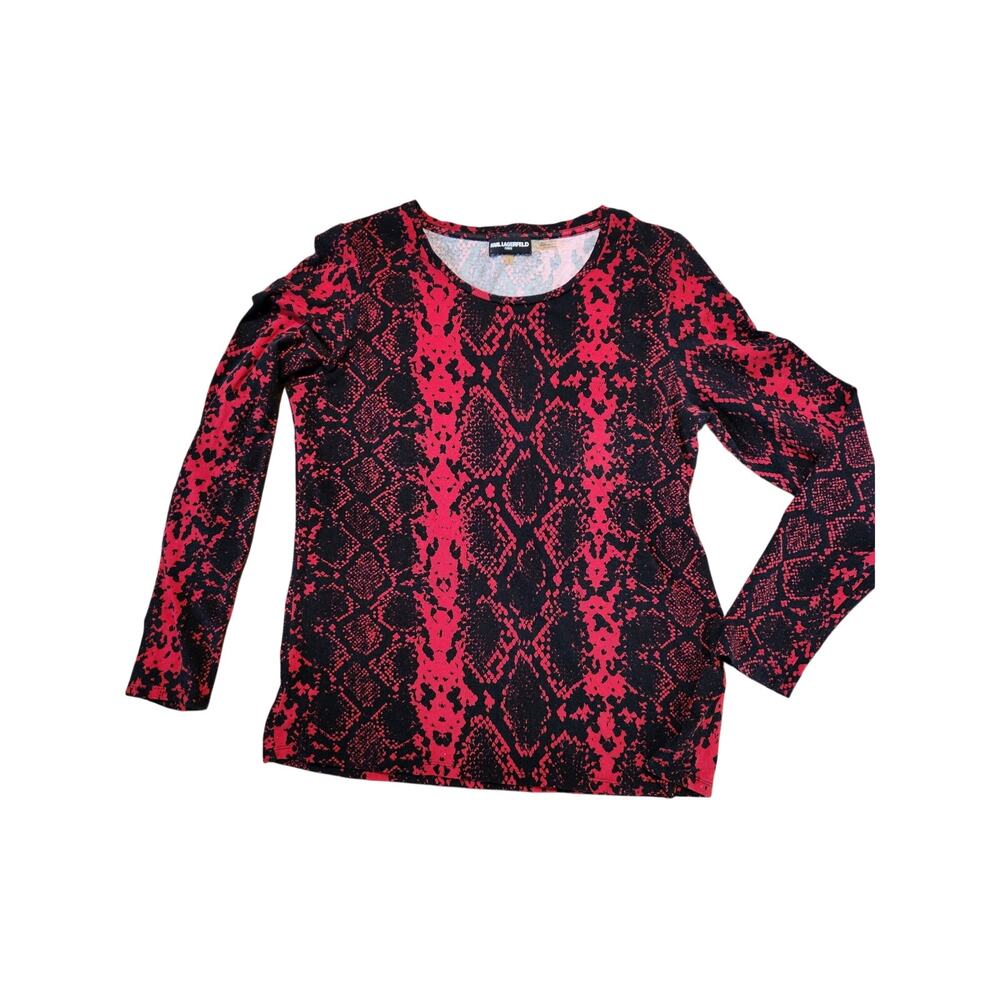 Karl Lagerfeld Paris women's large red black animal print long sleeve top.